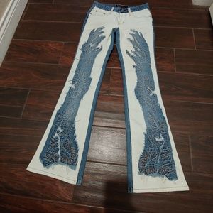 KENKO Denim Jean Rock n Roll Pants Applique 26